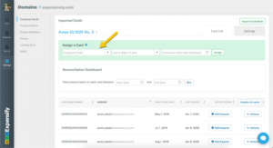 A screenshot of the credit card feed on Expensify